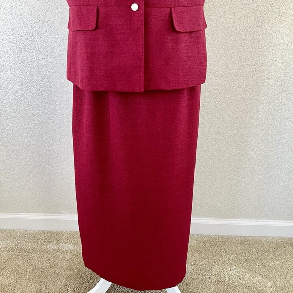 Morgan Miller Suit Set Maroon Red Blazer Jacket Pencil Knee Skirt SIZE 14 VTG - Picture 3 of 16